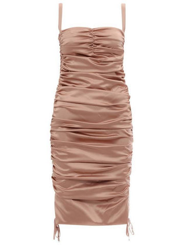 Draping Racing Sleeveless Midi Dress Beige - DOLCE&GABBANA - BALAAN 1