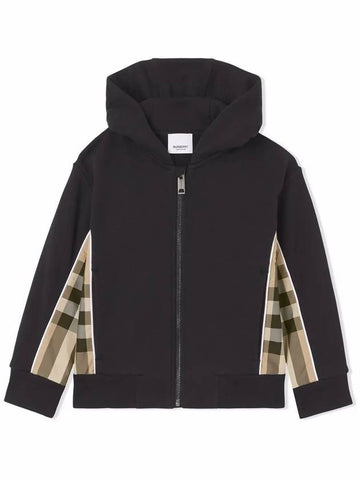 Kids Check Panel Hooded Zip up Black 8047427 - BURBERRY - BALAAN 1