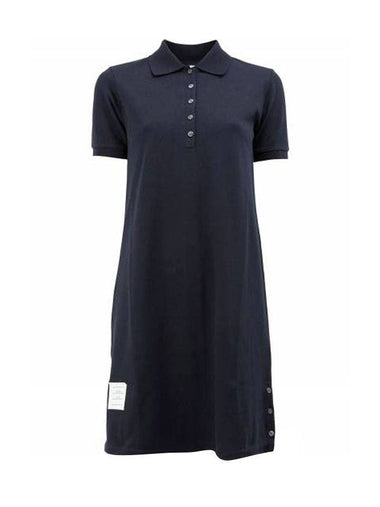 Women's Center Back Polo Cotton Long Dress Navy - THOM BROWNE - BALAAN 1