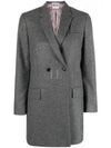 Women's Flannel Sports Wool Double Coat Medium Grey - THOM BROWNE - BALAAN 2