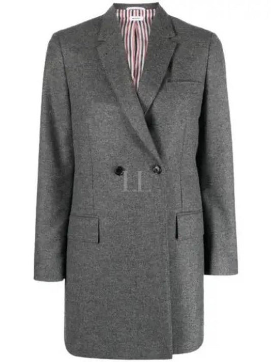 Women's Flannel Sports Wool Double Coat Medium Grey - THOM BROWNE - BALAAN 2