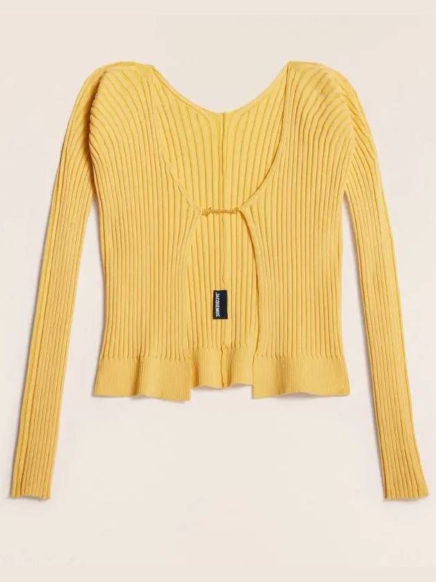 La Maille Pralu Longue Micro Charm Logo Cardigan Light Yellow - JACQUEMUS - BALAAN 2