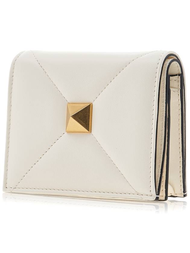 Roman Stud Small Nappa Leather Half Wallet Ivory - VALENTINO - BALAAN 3