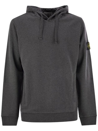 Wappen Patch Brushed Cotton Fleece Hoodie Dark Grey Melange - STONE ISLAND - BALAAN 1