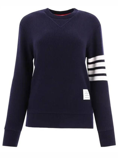 4-Bar Striped Waffle Wool Cashmere Pullover Knit Top Navy - THOM BROWNE - BALAAN 2