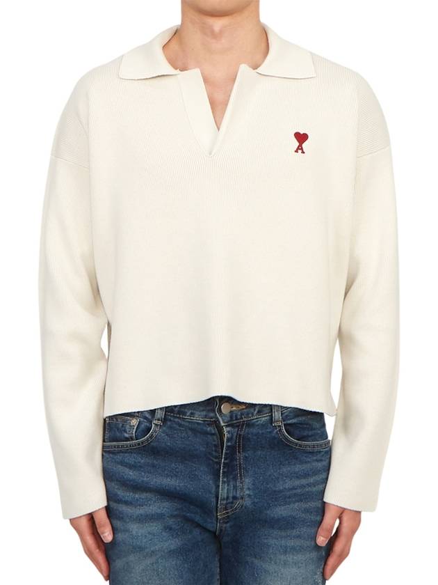 Small Heart Long Sleeve Polo Shirt White - AMI - BALAAN 2