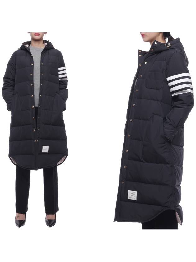 Downfilled Ripstop Classic 4 Striped Hoodie Down Long Padding Navy - THOM BROWNE - BALAAN 2