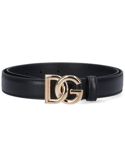 Women's Gold DG Logo Leather Belt Black - DOLCE&GABBANA - BALAAN 2