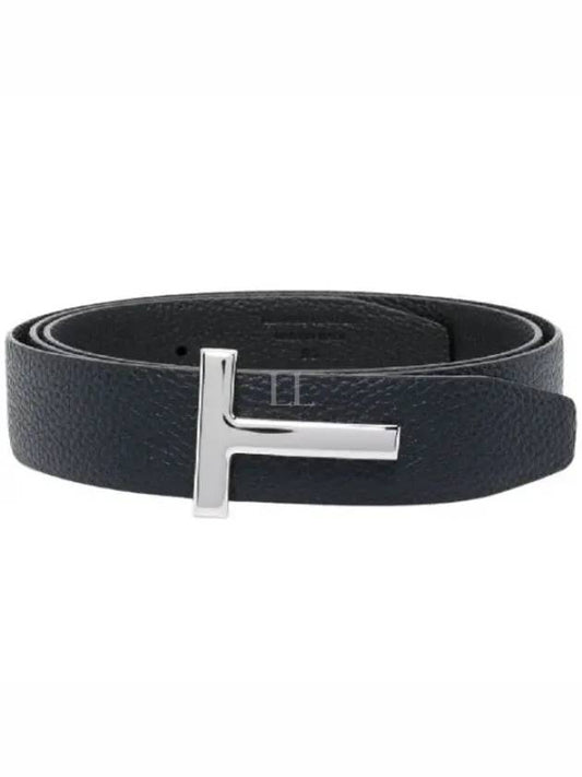 Silver Hardware T Logo Reversible Leather Belt Dark Navy - TOM FORD - BALAAN 2