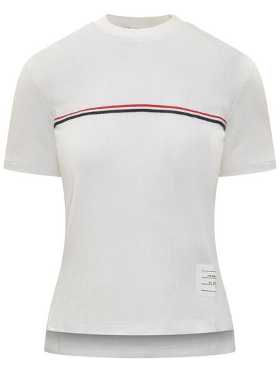 Women's High Twist Rip Stripe Short Sleeve T Shirt White - THOM BROWNE - BALAAN 2