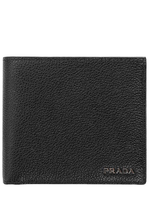 Men's Vitello Metal Logo Half Wallet Black - PRADA - BALAAN 1