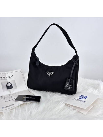 Lada Re Nylon Edition Triangle Logo Hobo Bag Tote Black 1NE515 - PRADA - BALAAN 1