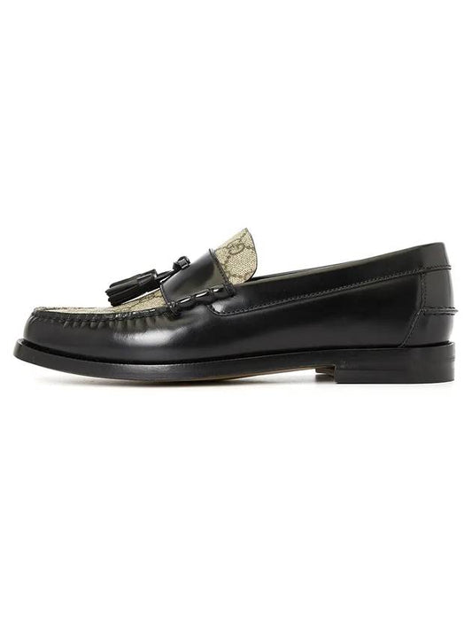 Tassel GG Supreme Canvas Leather Loafers Black - GUCCI - BALAAN 1