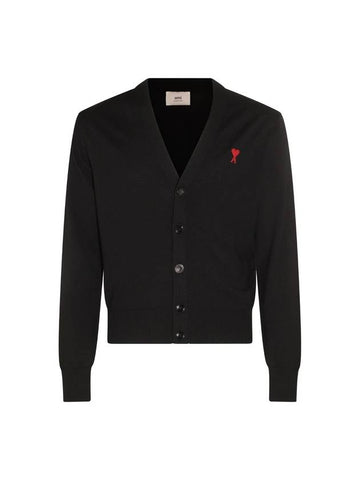 heart logo V-neck wool cardigan black - AMI - BALAAN 1