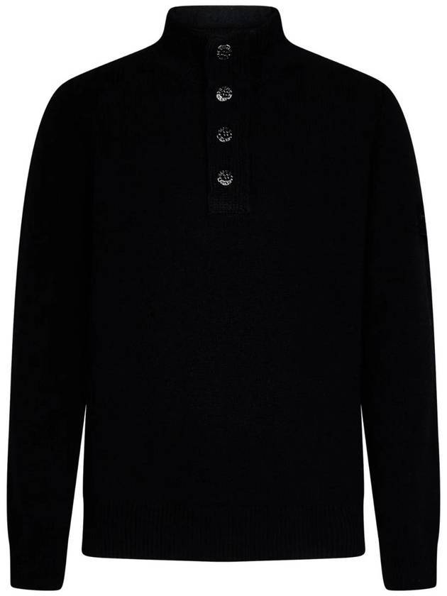 Wappen Patch Button Knit Top Black - STONE ISLAND - BALAAN 1