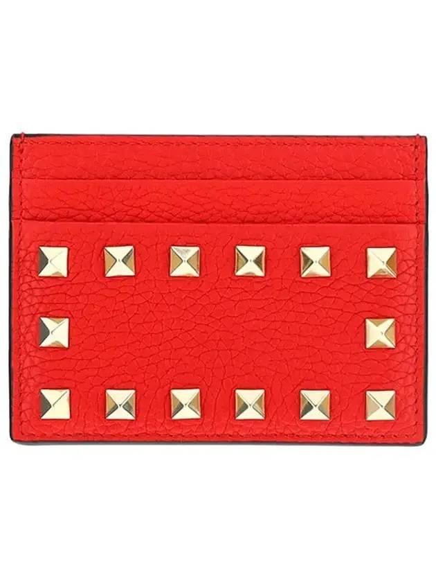 Rock Stud Card Wallet Red - VALENTINO - BALAAN 1