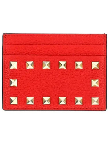 Rock Stud Card Wallet Red - VALENTINO - BALAAN 1