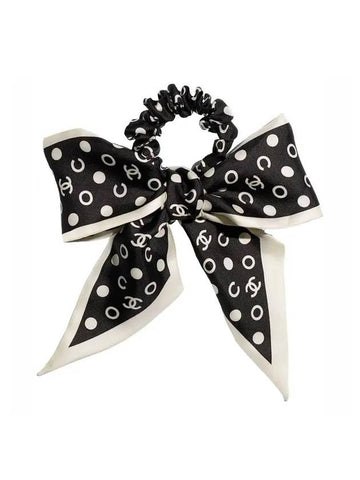 Logo Silk Scarf Scrunch Black White - CHANEL - BALAAN 1