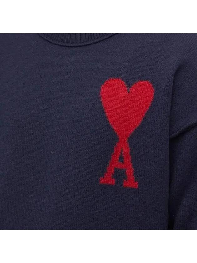 Big Heart Logo Wool Knit Top Navy - AMI - BALAAN 3