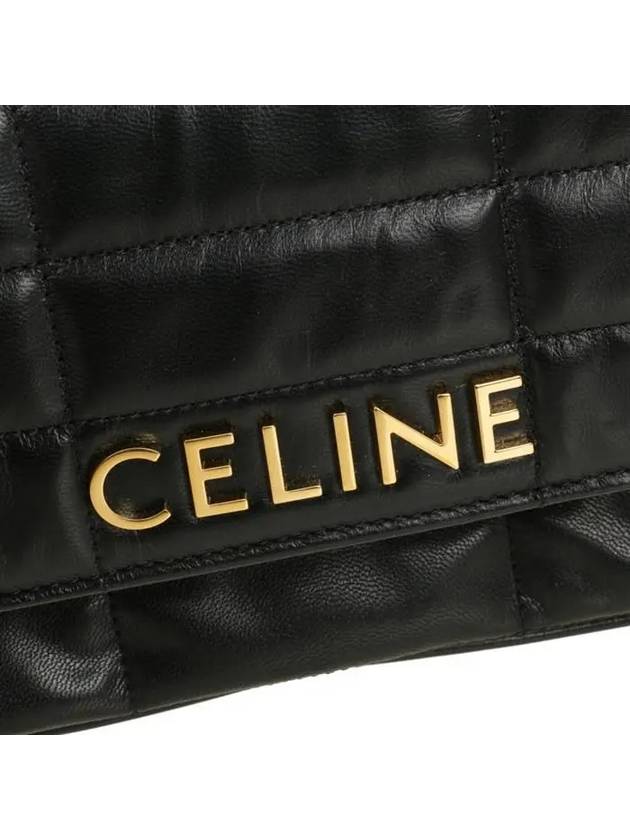 Monochrome Matelasse Quilted Calfskin Chain Shoulder Bag Black - CELINE - BALAAN 6