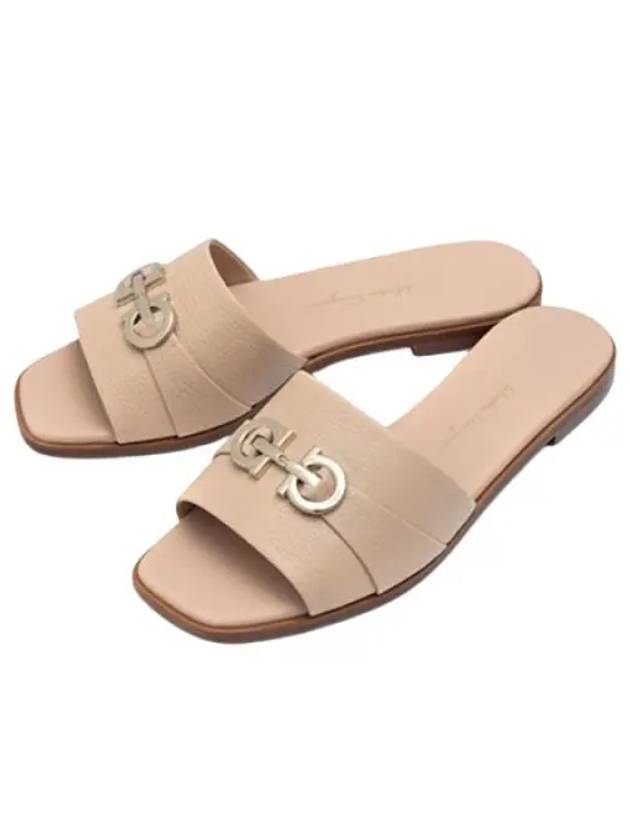 Gancini Leather Slippers Beige - SALVATORE FERRAGAMO - BALAAN 2