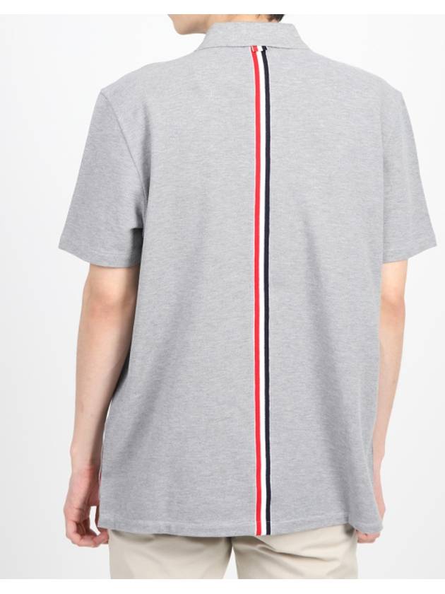 Men's Cotton Pique Center Bag Striped Short Sleeve Polo Shirt Grey - THOM BROWNE - BALAAN 9