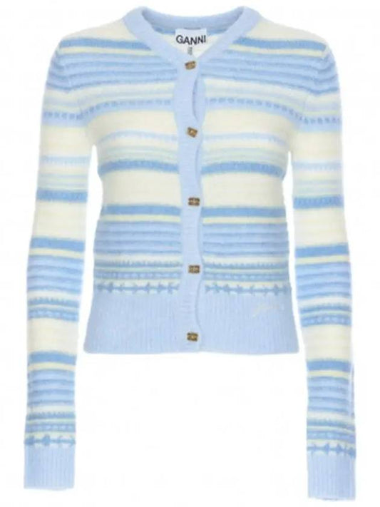 Striped Soft Wool Cardigan Light Blue - GANNI - BALAAN 2