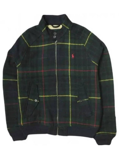 Pony Embroidered Logo Tartan Check Wool Zip-up Jacket Navy - POLO RALPH LAUREN - BALAAN 2