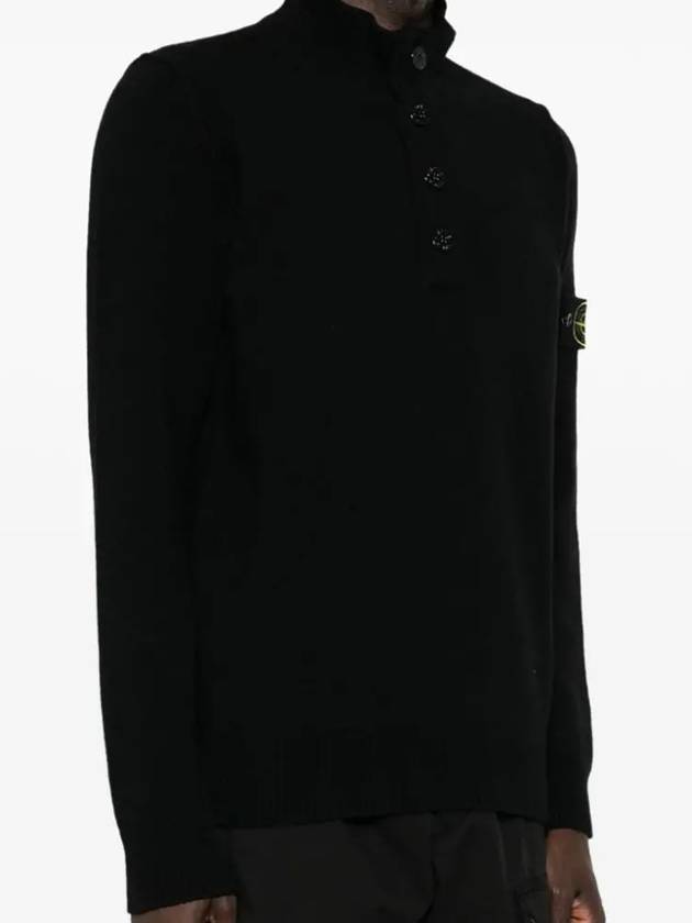 Wappen Patch Half Button Lambswool Knit Top Black - STONE ISLAND - BALAAN 4