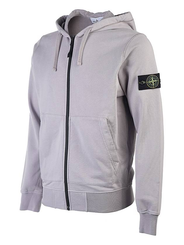 Garment Dyed Cotton Fleece Full Zip Hooded Jacket Light Grey - STONE ISLAND - BALAAN 3