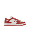 Men's Downtown Triangle Logo Leather Low Top Sneakers White Lacquer Red - PRADA - BALAAN 1