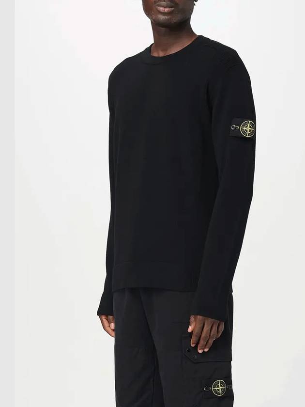 Compass Badge Crewneck Virgin Wool Knit Top Black - STONE ISLAND - BALAAN 4