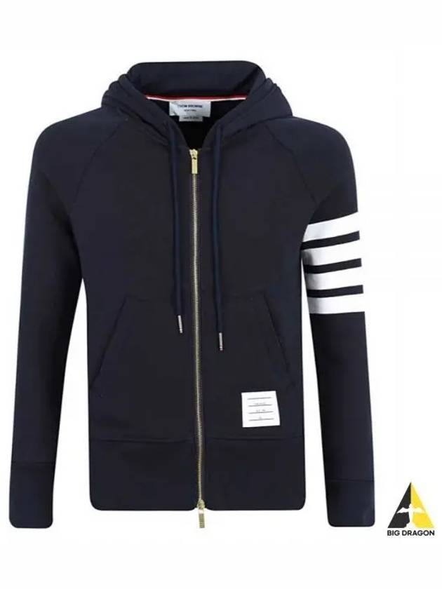 Engineered 4 Bar Diagonal Zip Up Hoodie Navy - THOM BROWNE - BALAAN 2