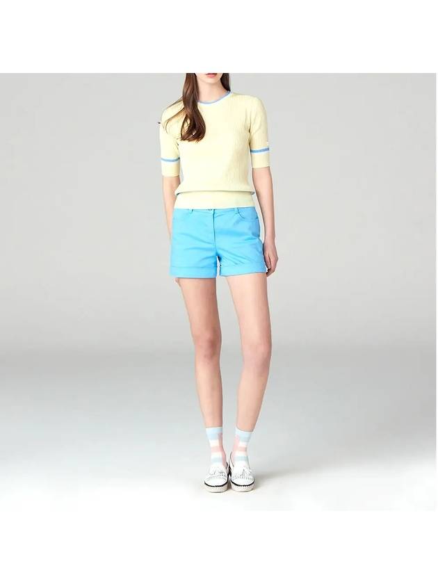 Golfwear Scheme Round Ribbed Knit Short Sleeve T-Shirt Yellow Blue - ONOFF - BALAAN 3