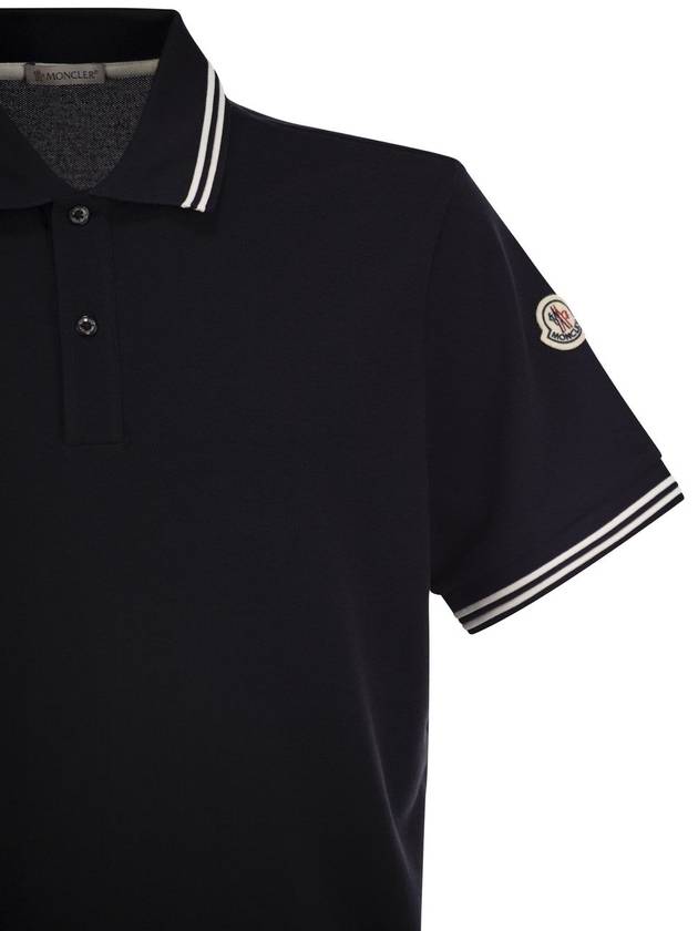 Cotton pique polo shirt with striped hemline - MONCLER - BALAAN 4