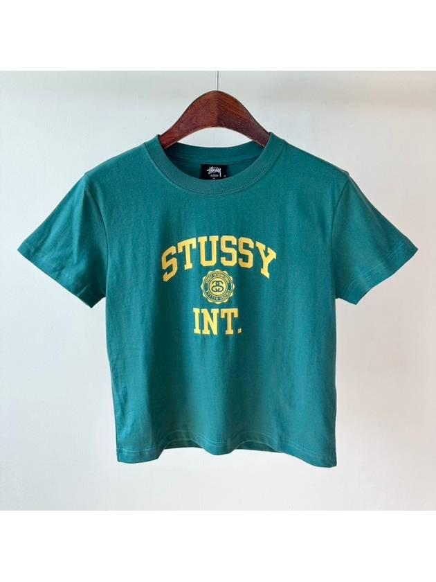 Women's Slim Crop Short Sleeve T-Shirt Green - STUSSY - BALAAN 8