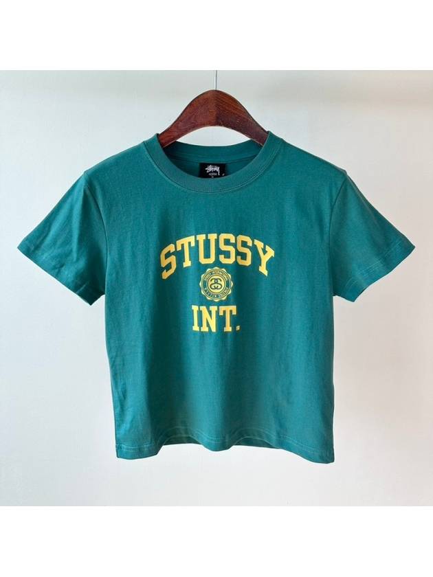 Women's Slim Crop Short Sleeve T-Shirt Green - STUSSY - BALAAN 2