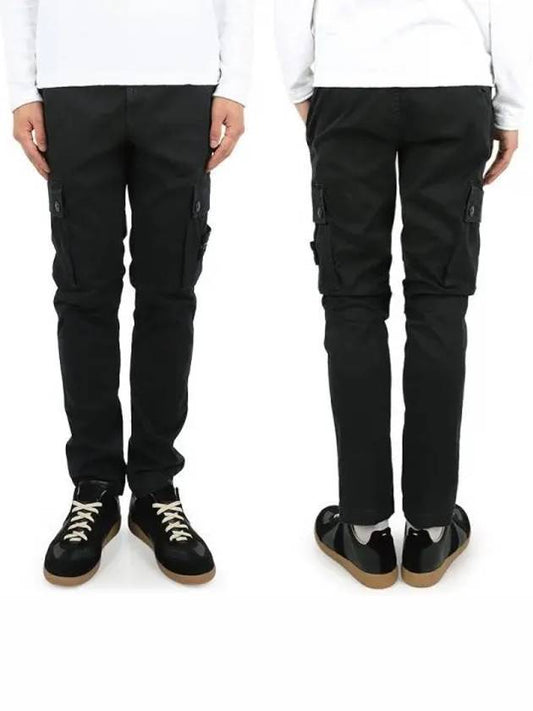 Garment Dyed Old Effect Stretch Broken Twill Cotton Cargo Pants Black - STONE ISLAND - BALAAN 2