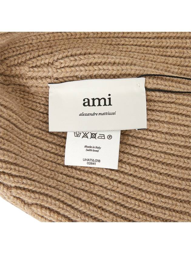 Logo Patch Merano Wool Beanie Camel - AMI - BALAAN 6