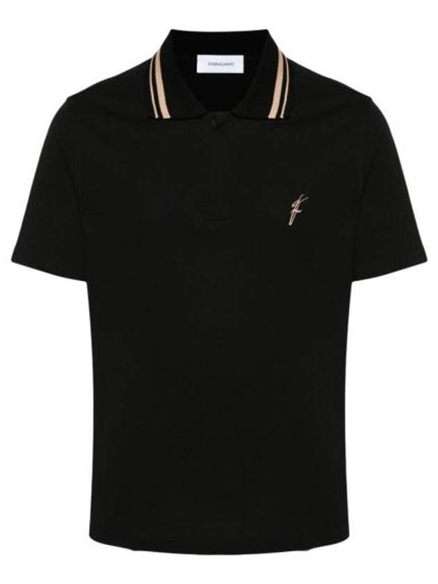 Embroidery Polo Shirt Black - SALVATORE FERRAGAMO - BALAAN 1