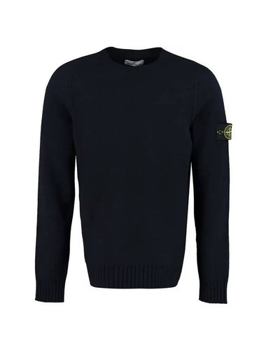 Waffen Patch Round Neck Wool Knit Top Navy - STONE ISLAND - BALAAN 1