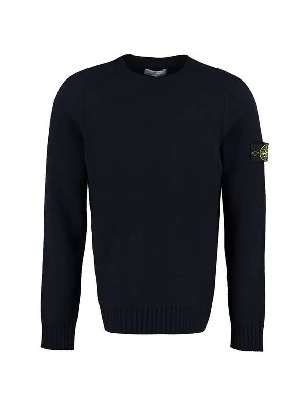 Wappen Patch Round Neck Wool Knit Top Navy - STONE ISLAND - BALAAN 1