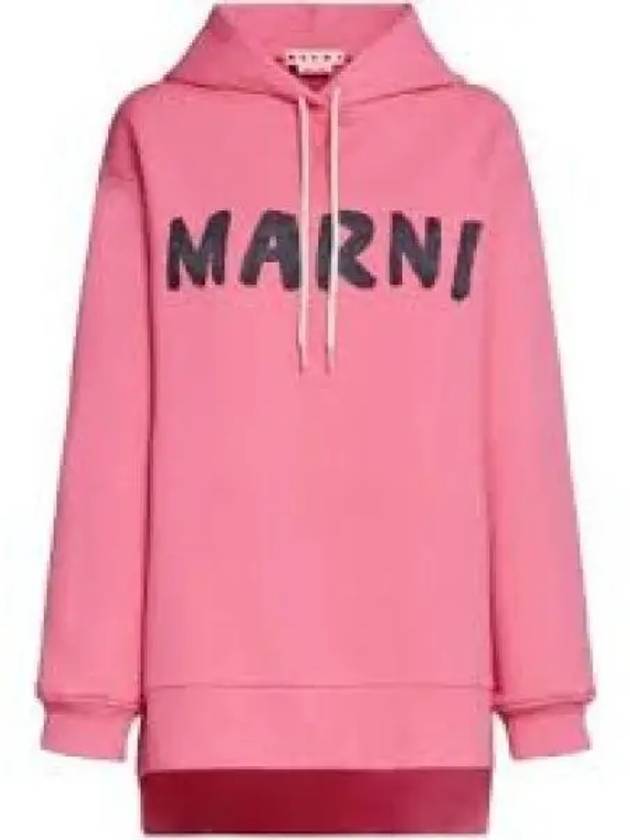 Logo Print Cotton Hooded Top Pink - MARNI - BALAAN 2