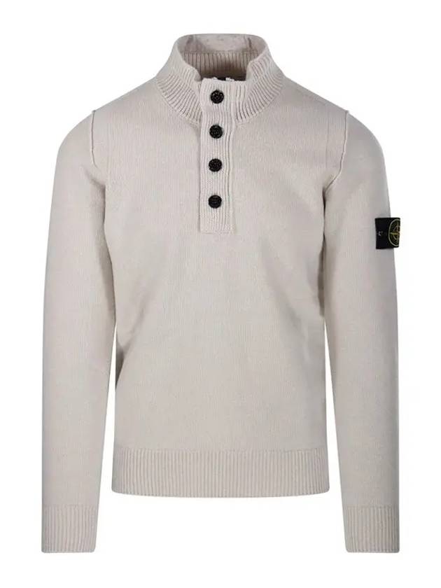 Wappen Patch Half Button Lambswool Knit Top Plaster - STONE ISLAND - BALAAN 2