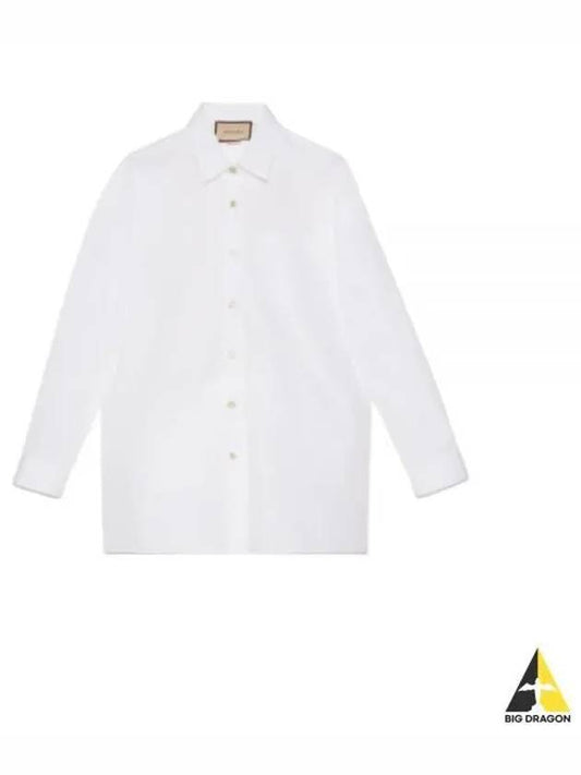 Women's Logo Embroidery Cotton Shirt White - GUCCI - BALAAN 2