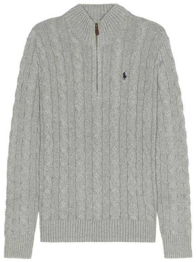 Men's Embroidery Pony Cable Half Zip Up Knit Top Grey - POLO RALPH LAUREN - BALAAN 2