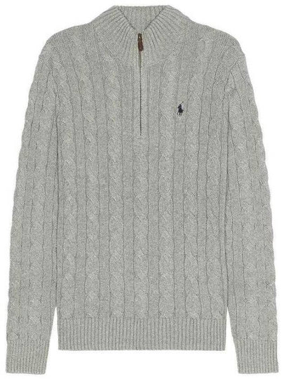 Men's Embroidery Pony Cable Half Zip Up Knit Top Grey - POLO RALPH LAUREN - BALAAN 2