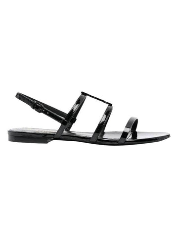 Cassandra Monogram Leather Sandals Black - SAINT LAURENT - BALAAN 1