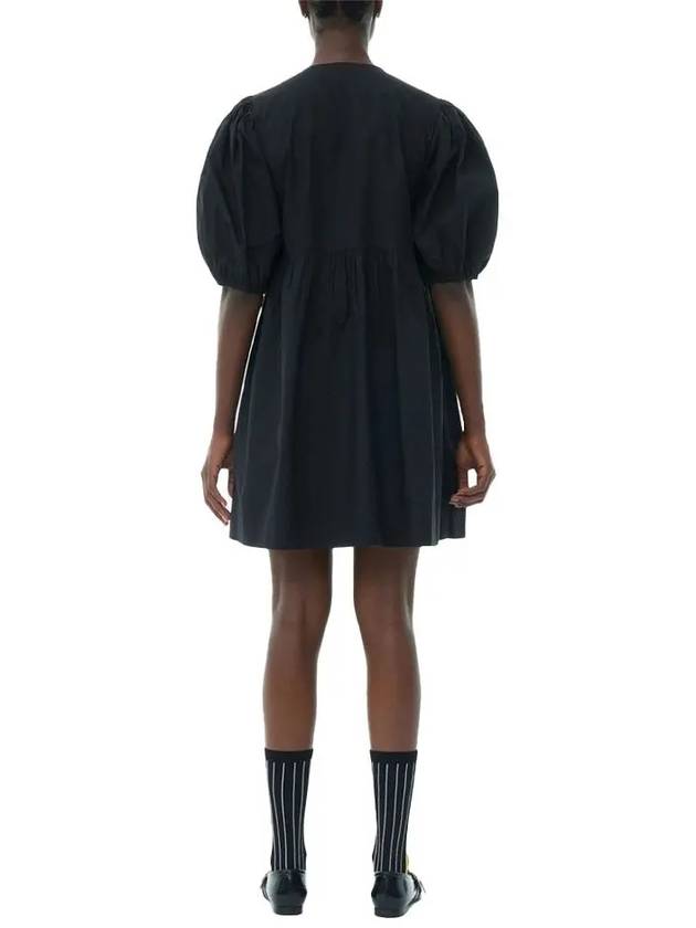 Poplin Tie String Cotton Short Dress Black - GANNI - BALAAN 4