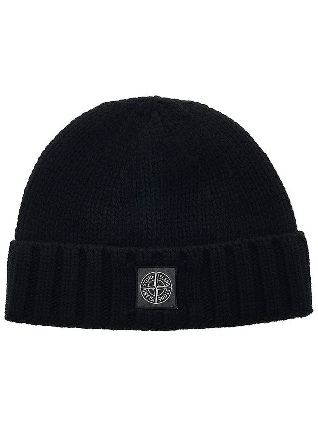 Logo Patch Wool Beanie Black - STONE ISLAND - BALAAN 2